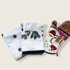 Oven Mitt and 2 Strawberry Kitchen Towels